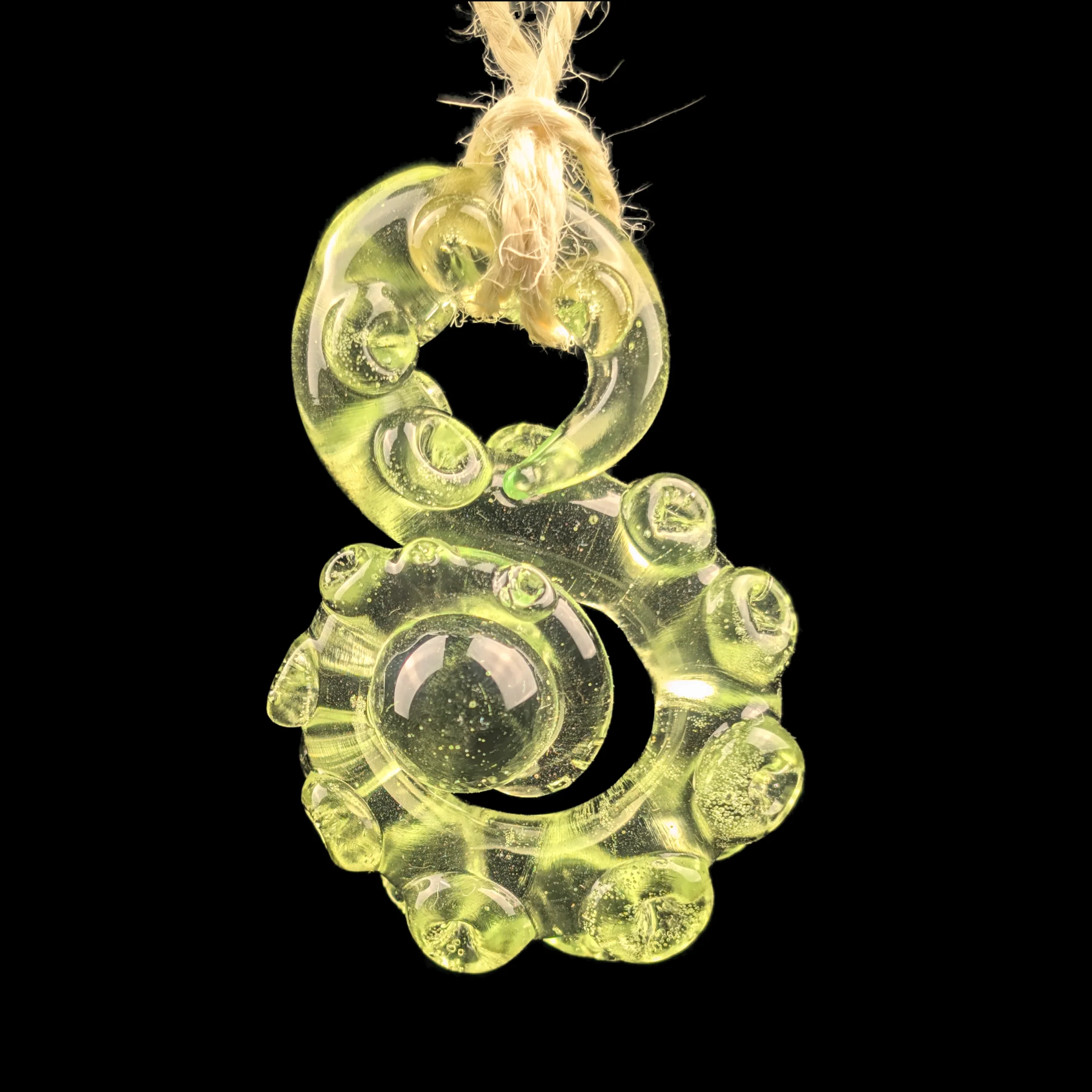 Yellow/Green S Style Tentacle w/ Kraken Egg Pendy by Wicked Glass