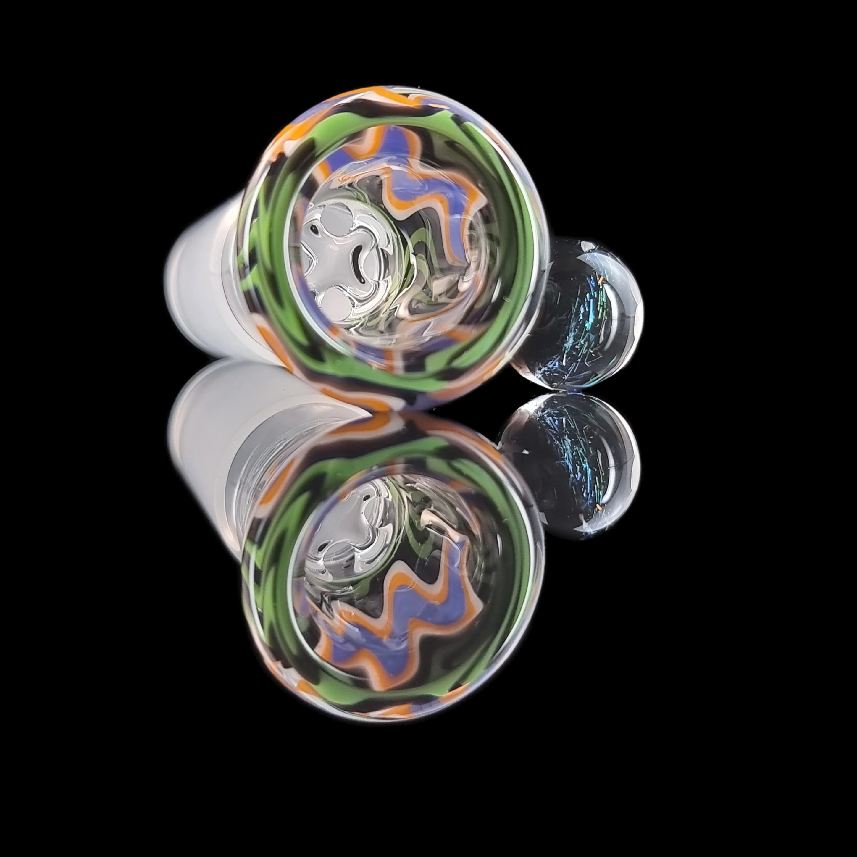 Empirical Glass Wig Wag 4 Hole Slide w/ Dichro Marble 18mm Purple/Green/Orange/Blue - Image 3