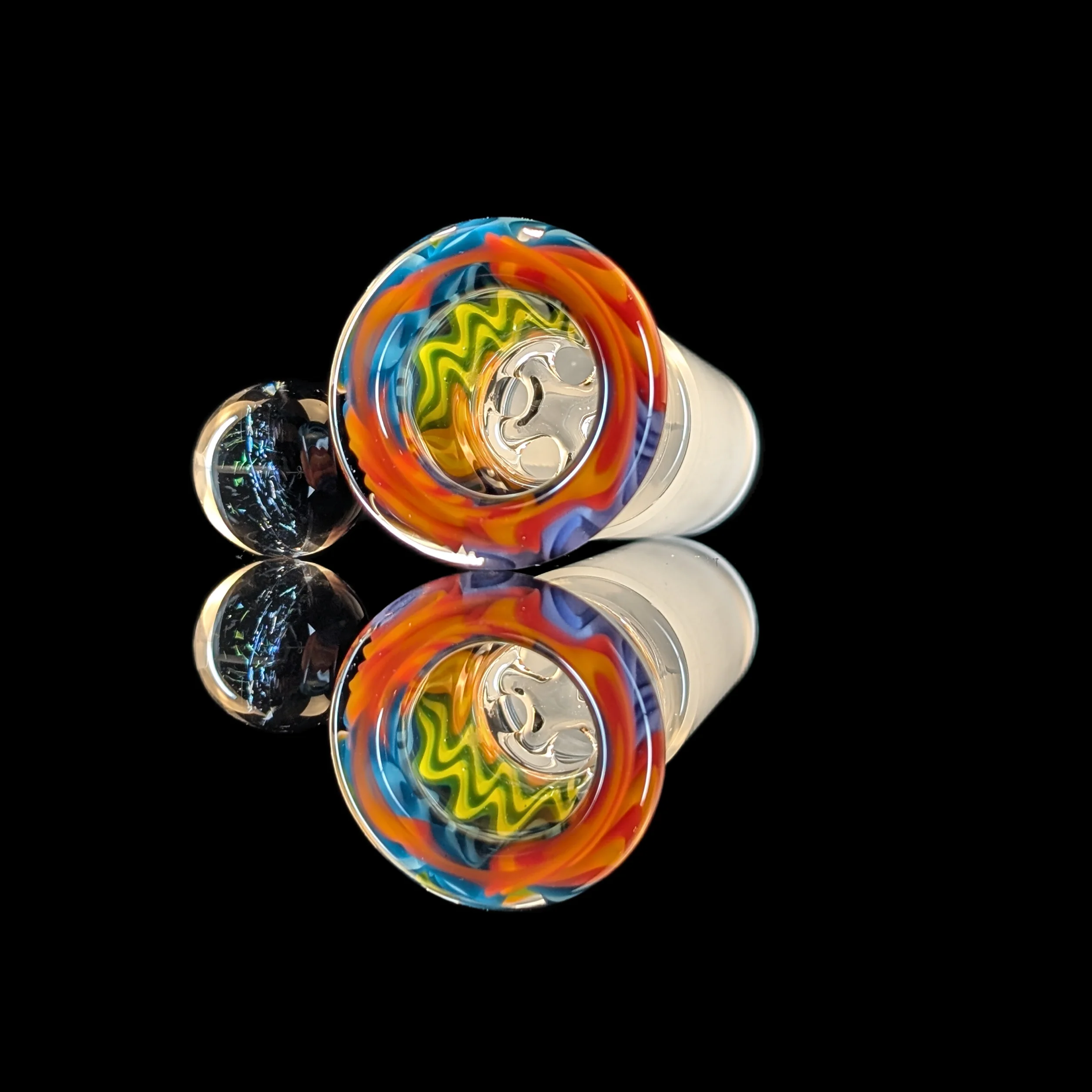 Unicorn Poop Wig Wag 4 Hole Slide w/ Dichro Marble 18mm by Empirical Glass - Image 3