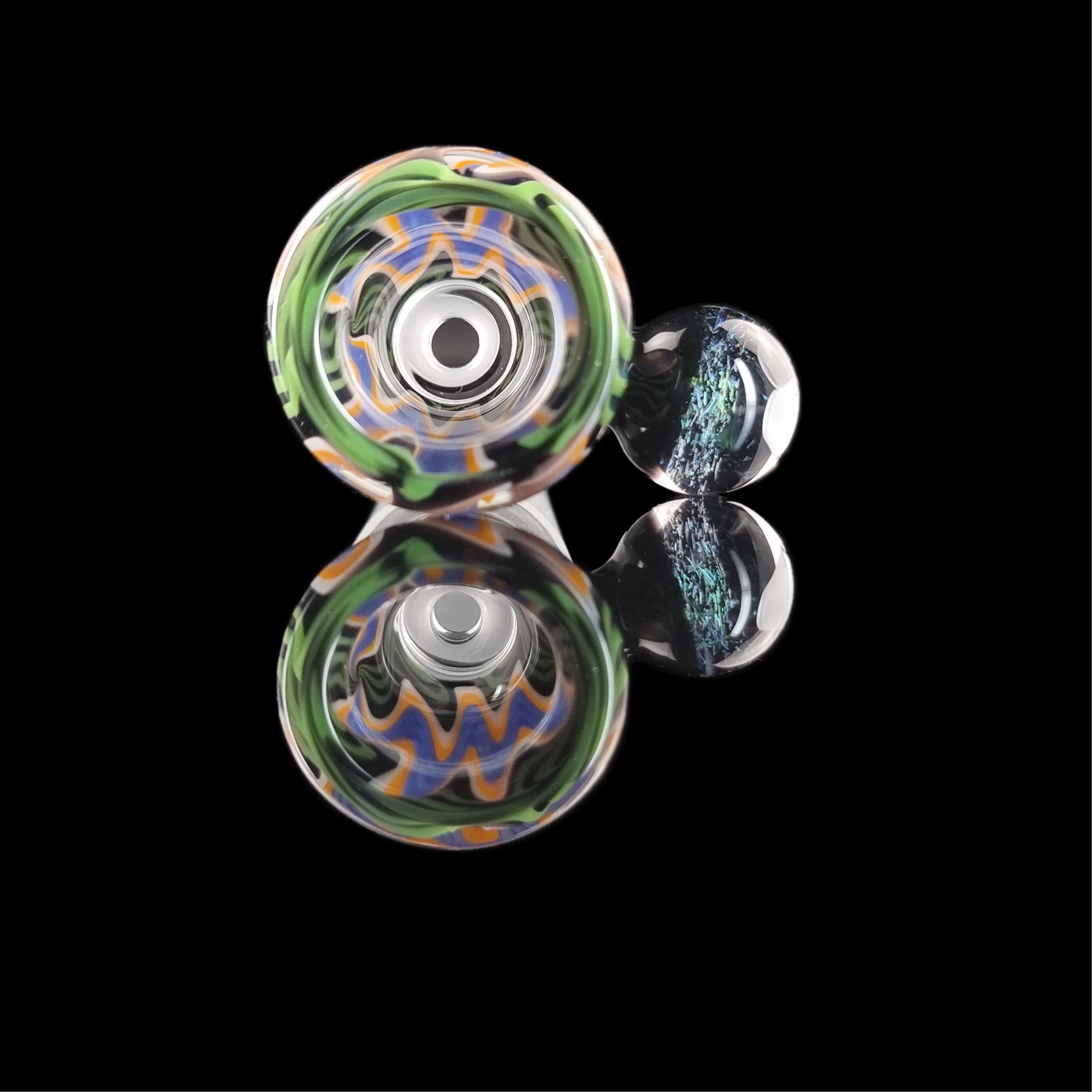 Wig Wag Restriction Slide w/ Dichro Marble 18mm by Empirical Glass Purple/Green/Orange/Blue - Image 3