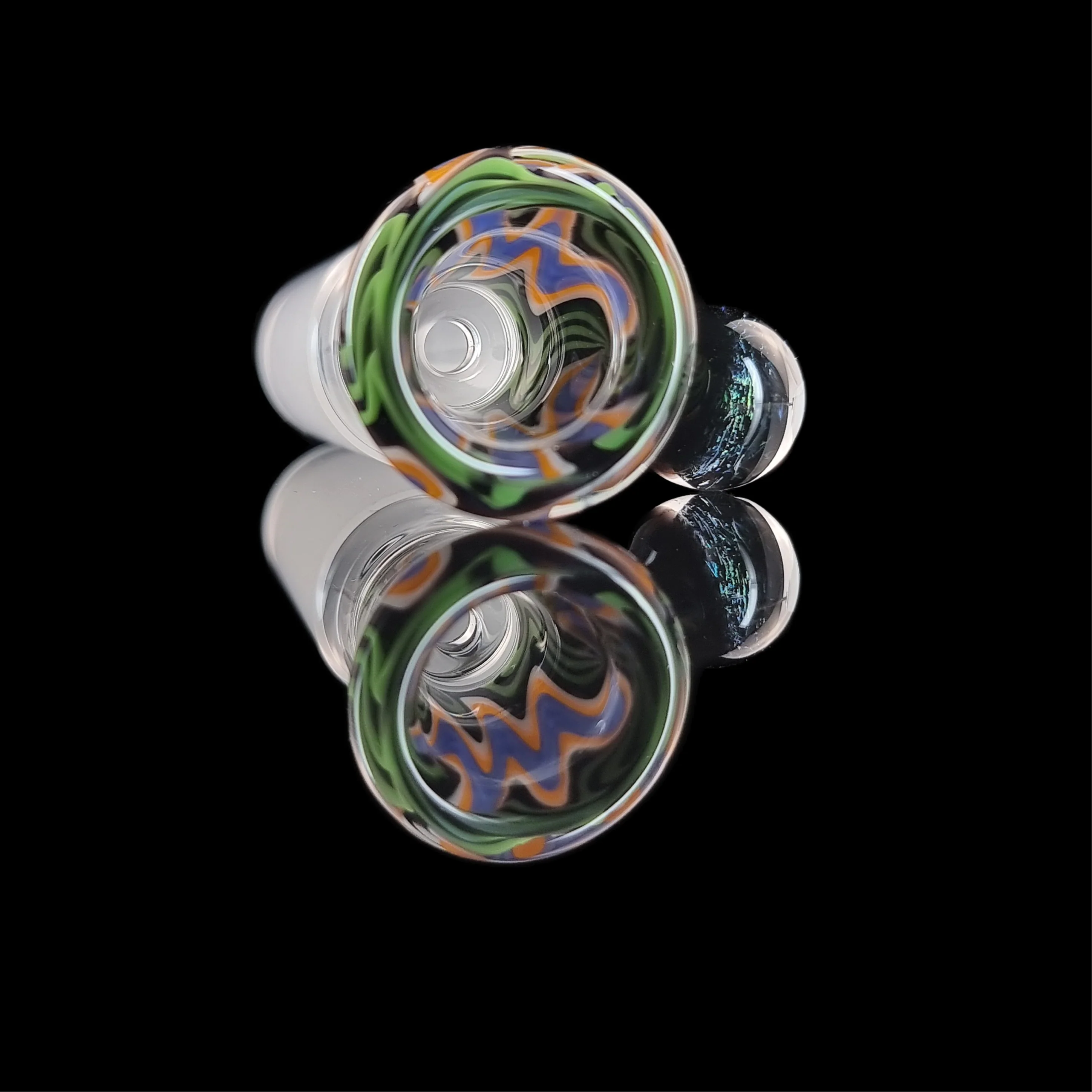 Wig Wag Restriction Slide w/ Dichro Marble 18mm by Empirical Glass Purple/Green/Orange/Blue - Image 4