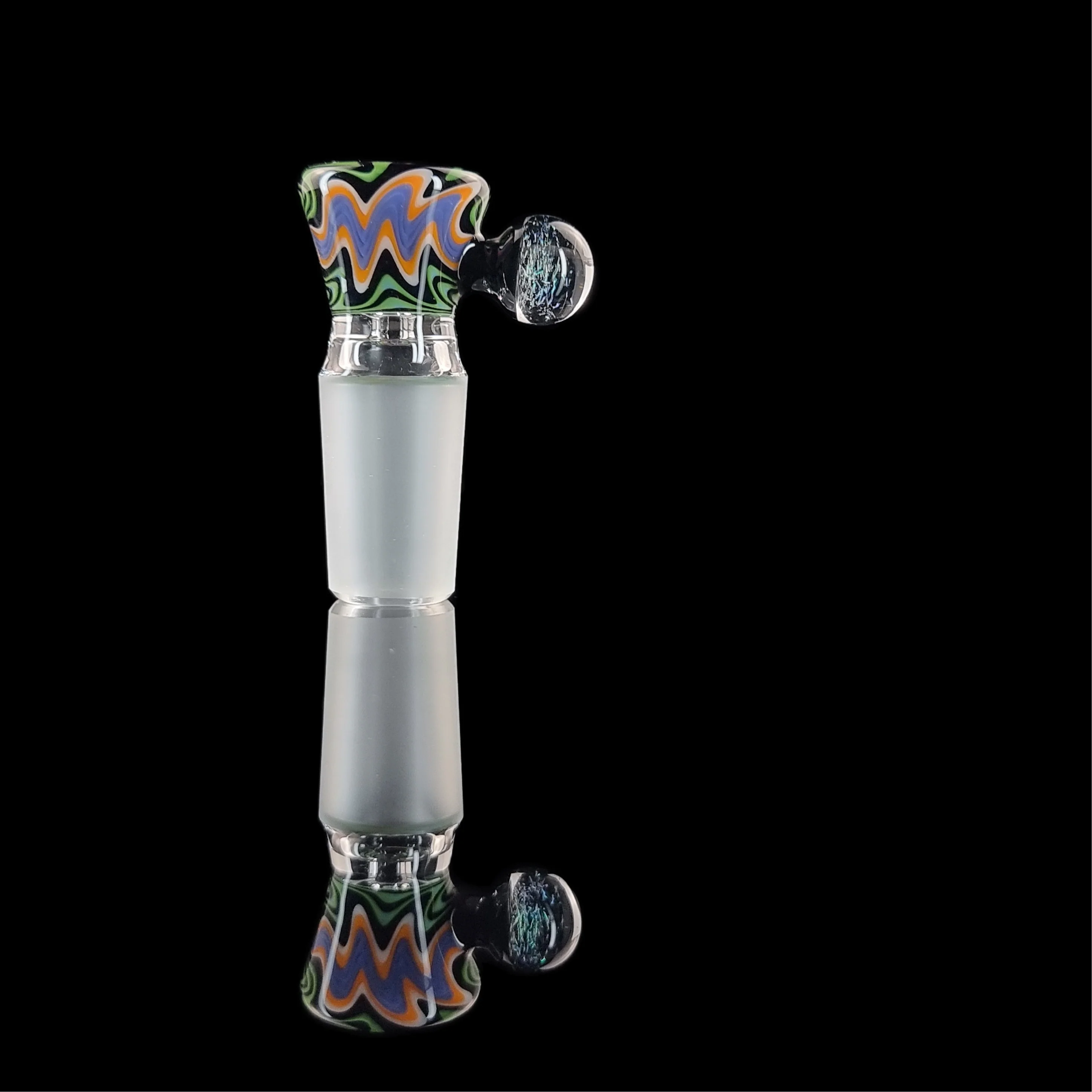 Wig Wag Restriction Slide w/ Dichro Marble 18mm by Empirical Glass Purple/Green/Orange/Blue - Image 5