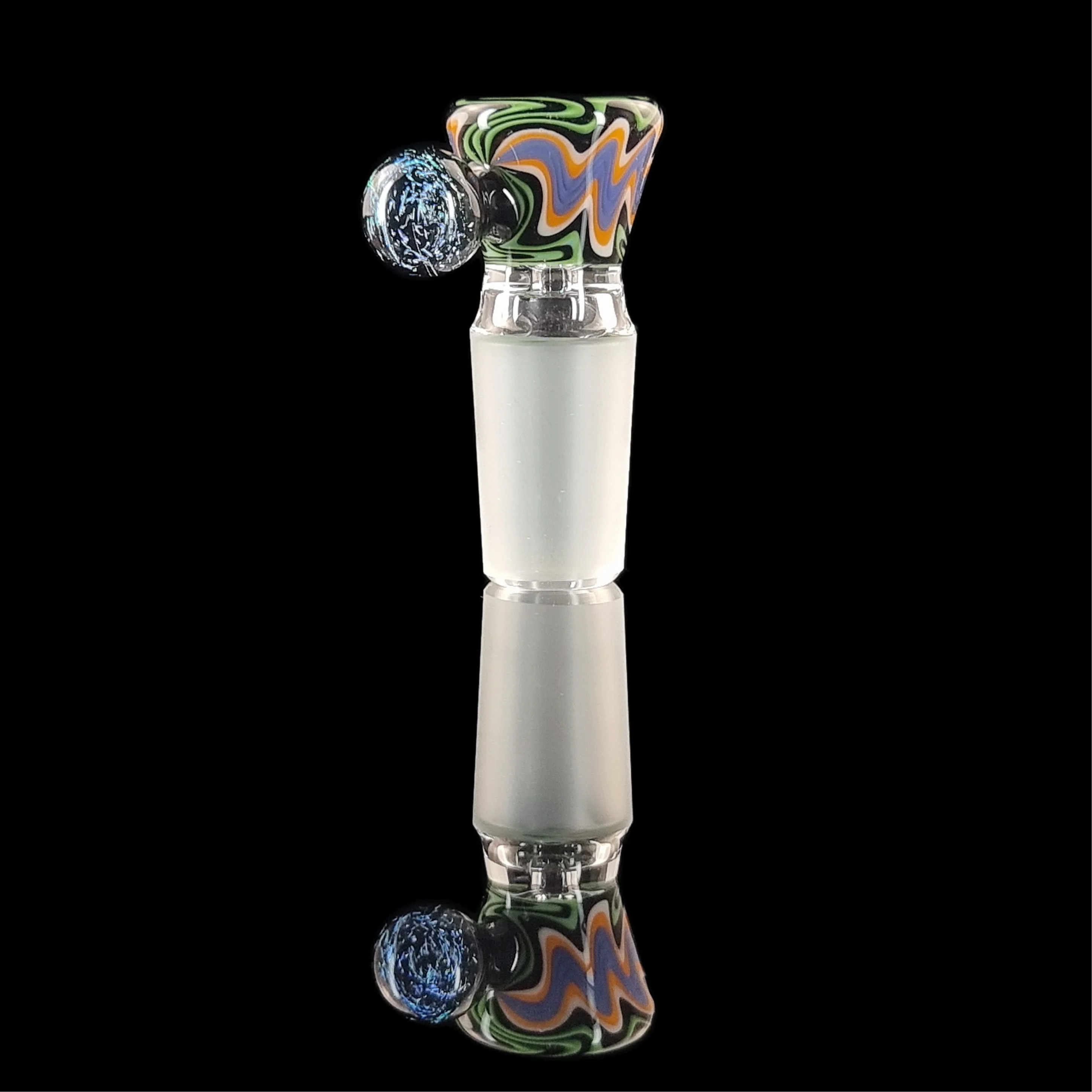 Wig Wag Restriction Slide w/ Dichro Marble 18mm by Empirical Glass Purple/Green/Orange/Blue - Image 6