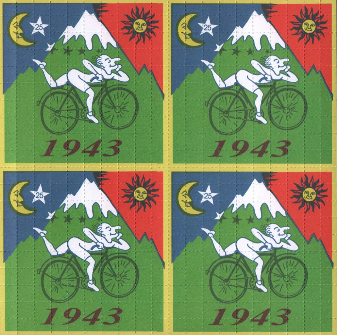 Framed Albert Hofmann Bike Ride 1943 4 panel 19cm x 19cm Blotter Art