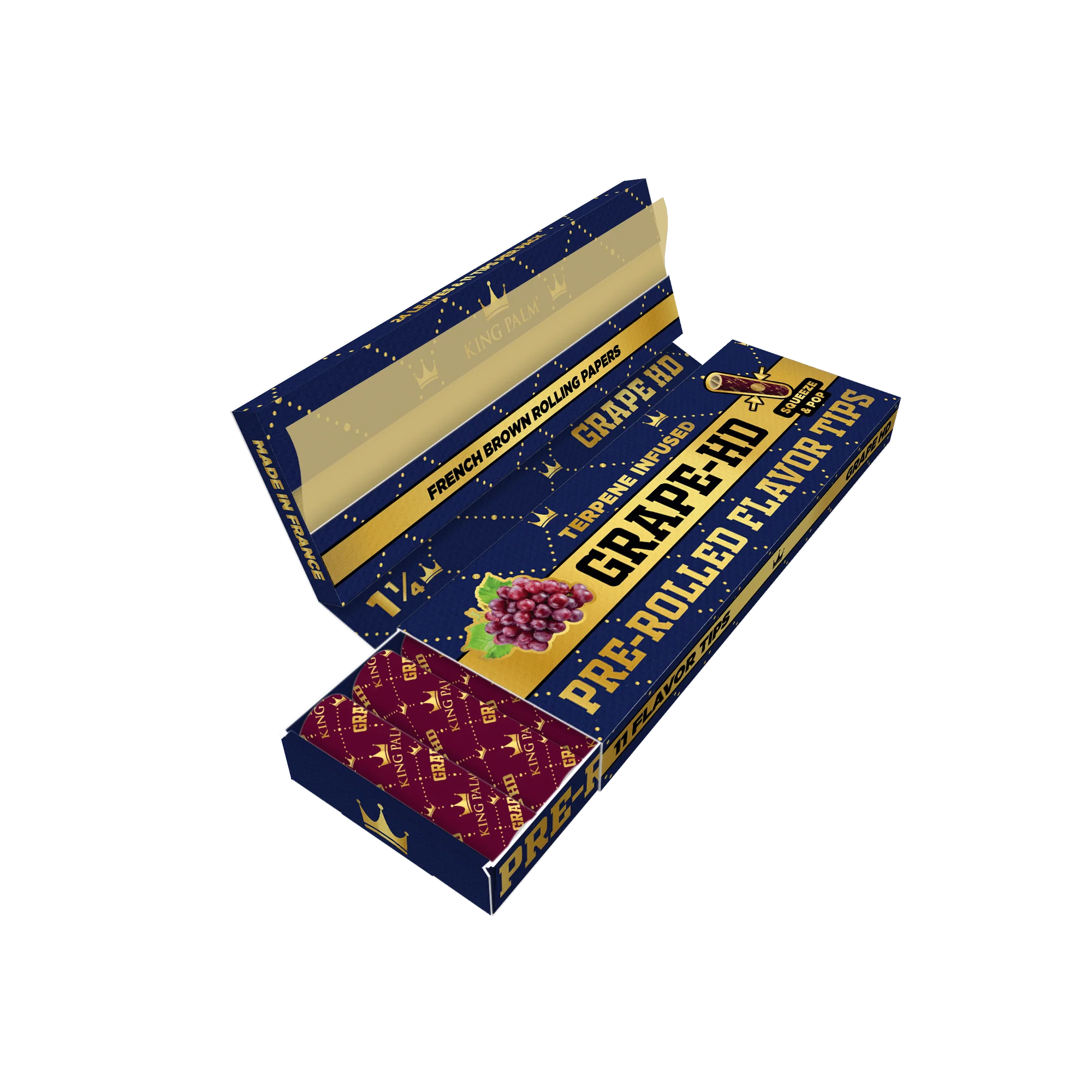 King Palm French Brown Grape HD 1 1/4 Rolling Papers w/ Pop Filters - Image 3