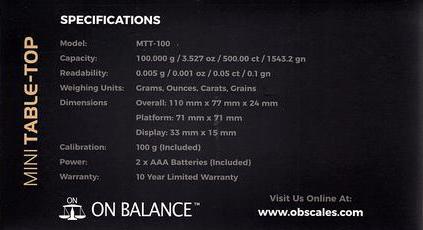 On Balance MTT-100 Mini Table Top Scale 100g x 0.005g - Image 3