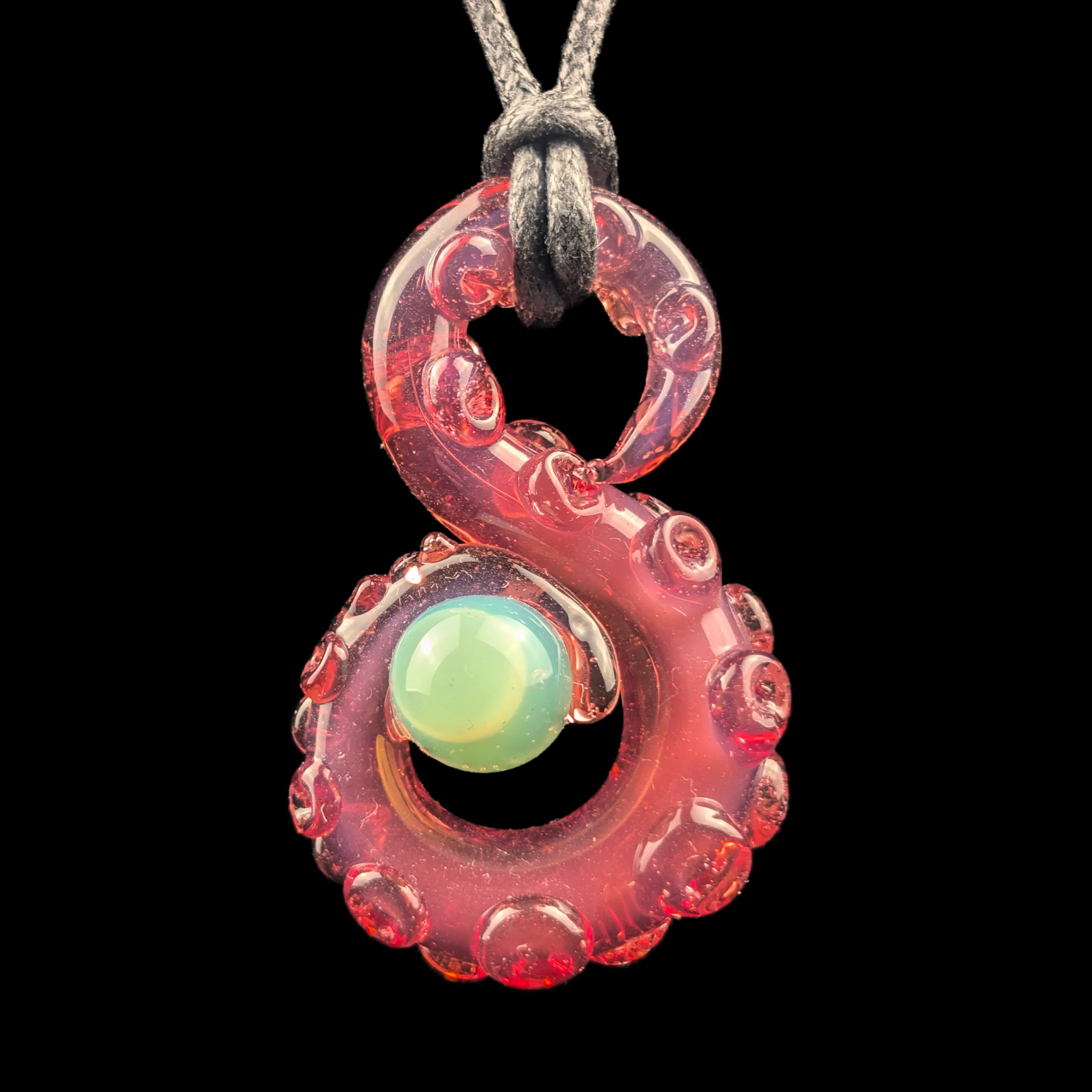 Pink S Style Tentacle Pendy w/ Green Kraken Egg by Wicked Glass