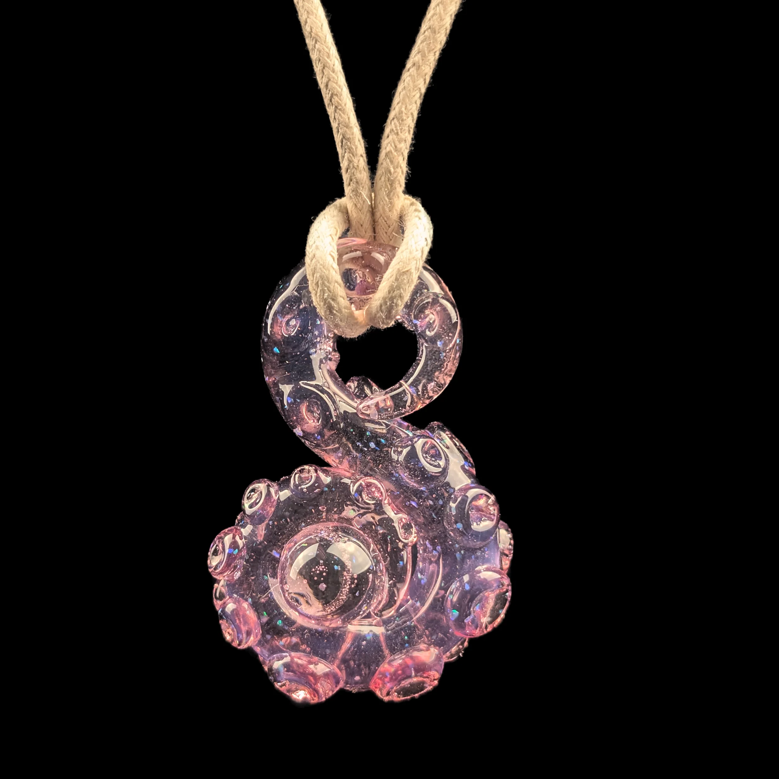 Pink Crushed Opal S Style Tentacle Pendy w/ Kraken Egg by Wicked Glass