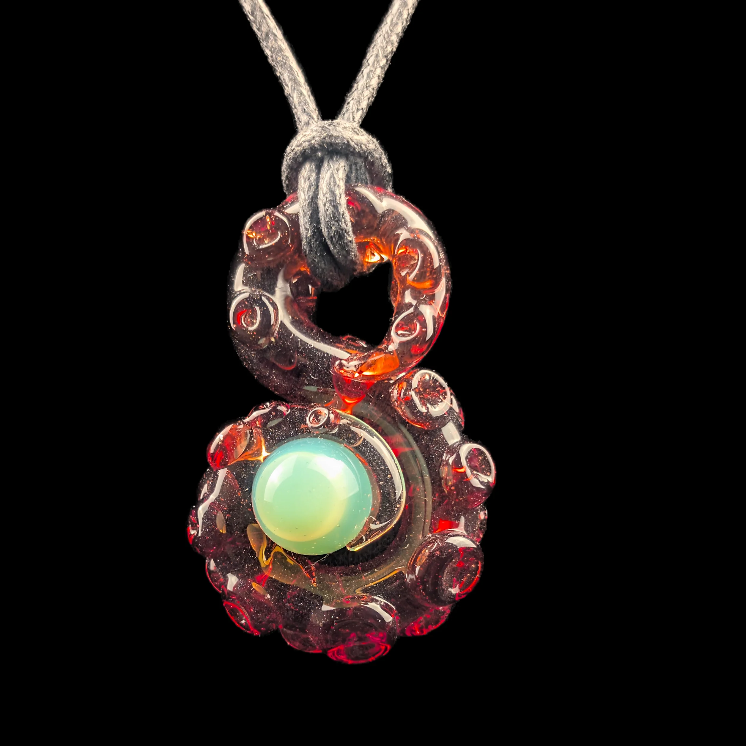 Ruby Colour S Style Tentacle Pendy w/ Green Kraken Egg by Wicked Glass