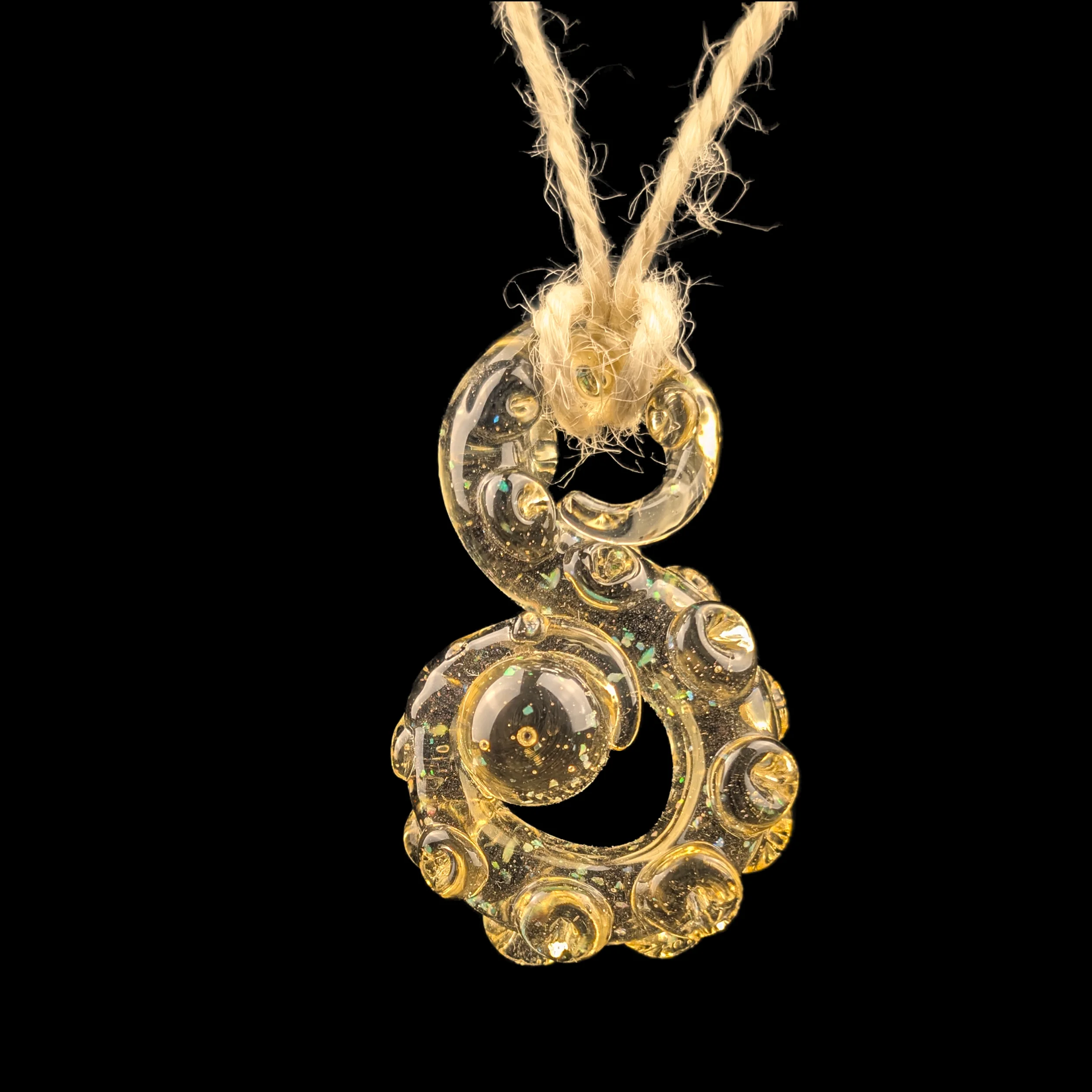 Orange & Crushed Opal S Style Tentacle Pendy w/ Kraken Egg by Wicked Glass