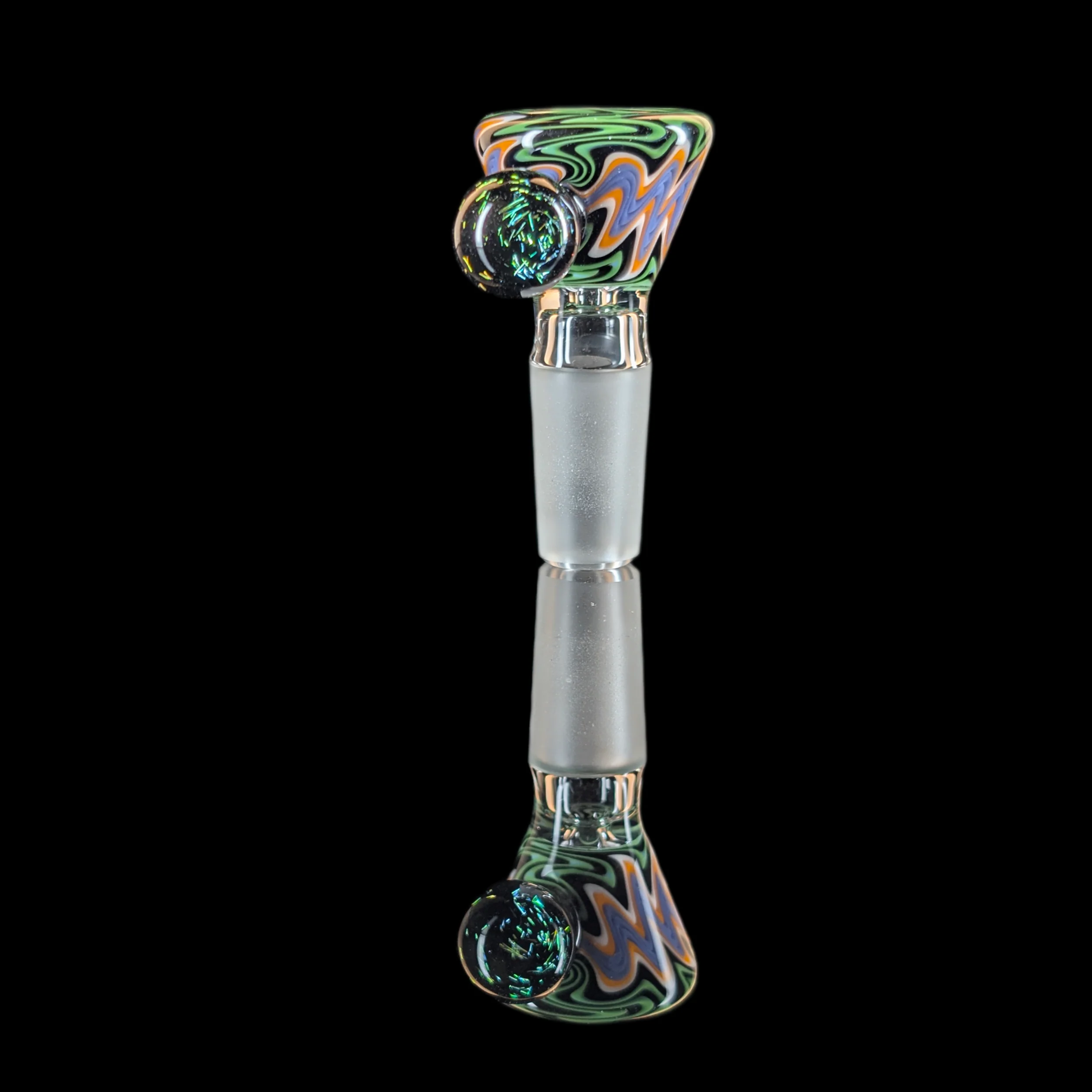 Wig Wag Restriction Slide w/ Dichro Marble 14mm by Empirical Glass Green/Black/Purple/Orange - Image 2