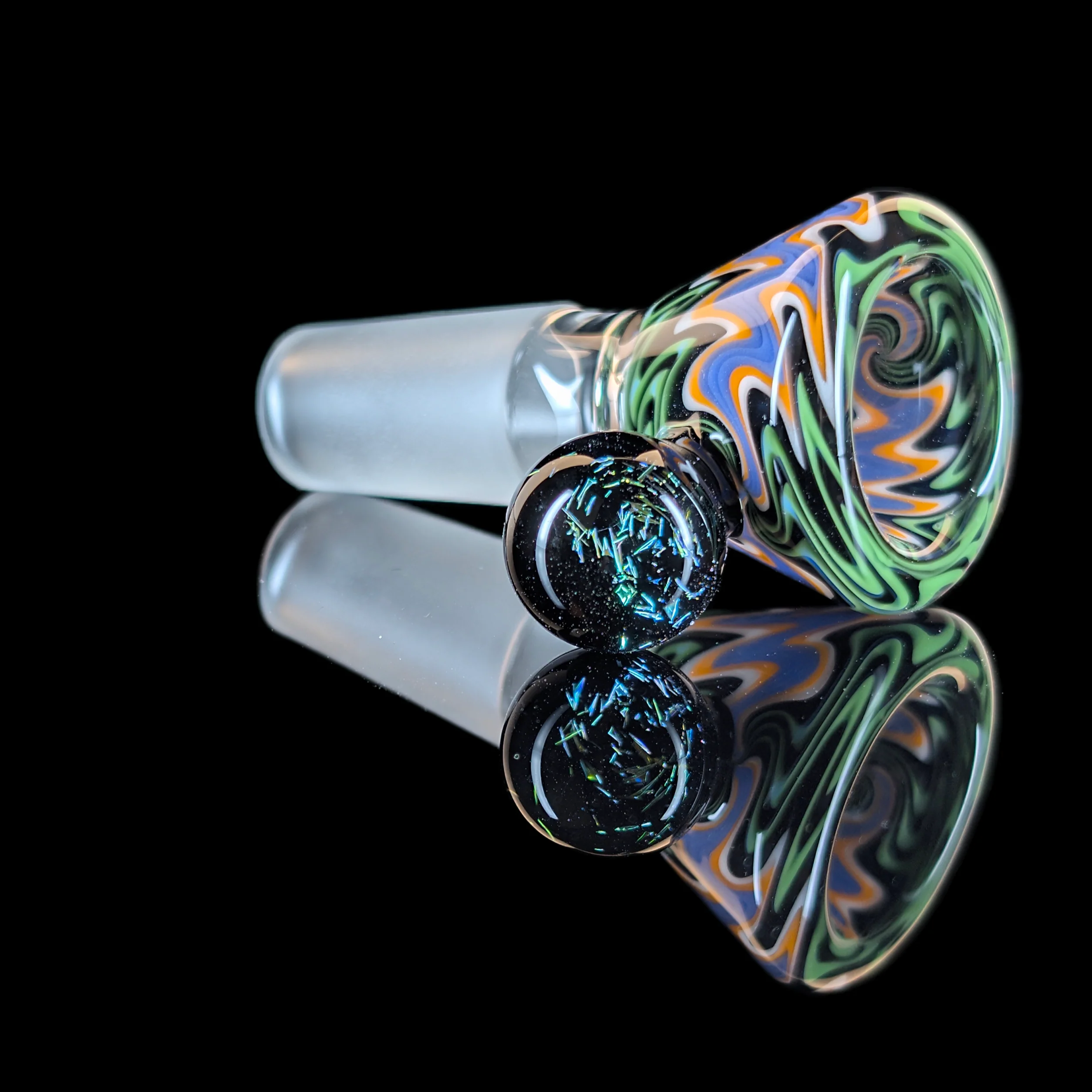 Wig Wag Restriction Slide w/ Dichro Marble 14mm by Empirical Glass Green/Black/Purple/Orange - Image 3