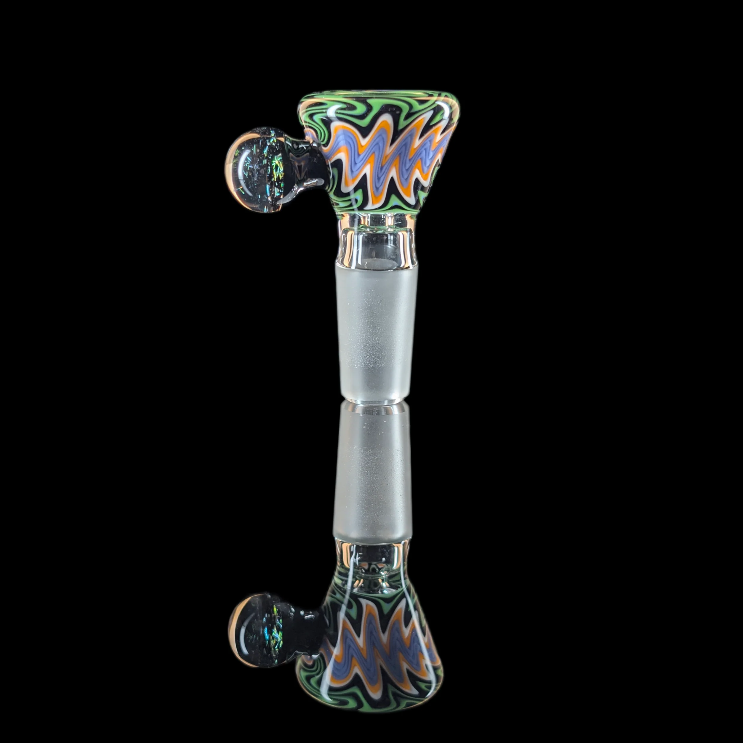 Wig Wag Restriction Slide w/ Dichro Marble 14mm by Empirical Glass Green/Black/Purple/Orange - Image 4