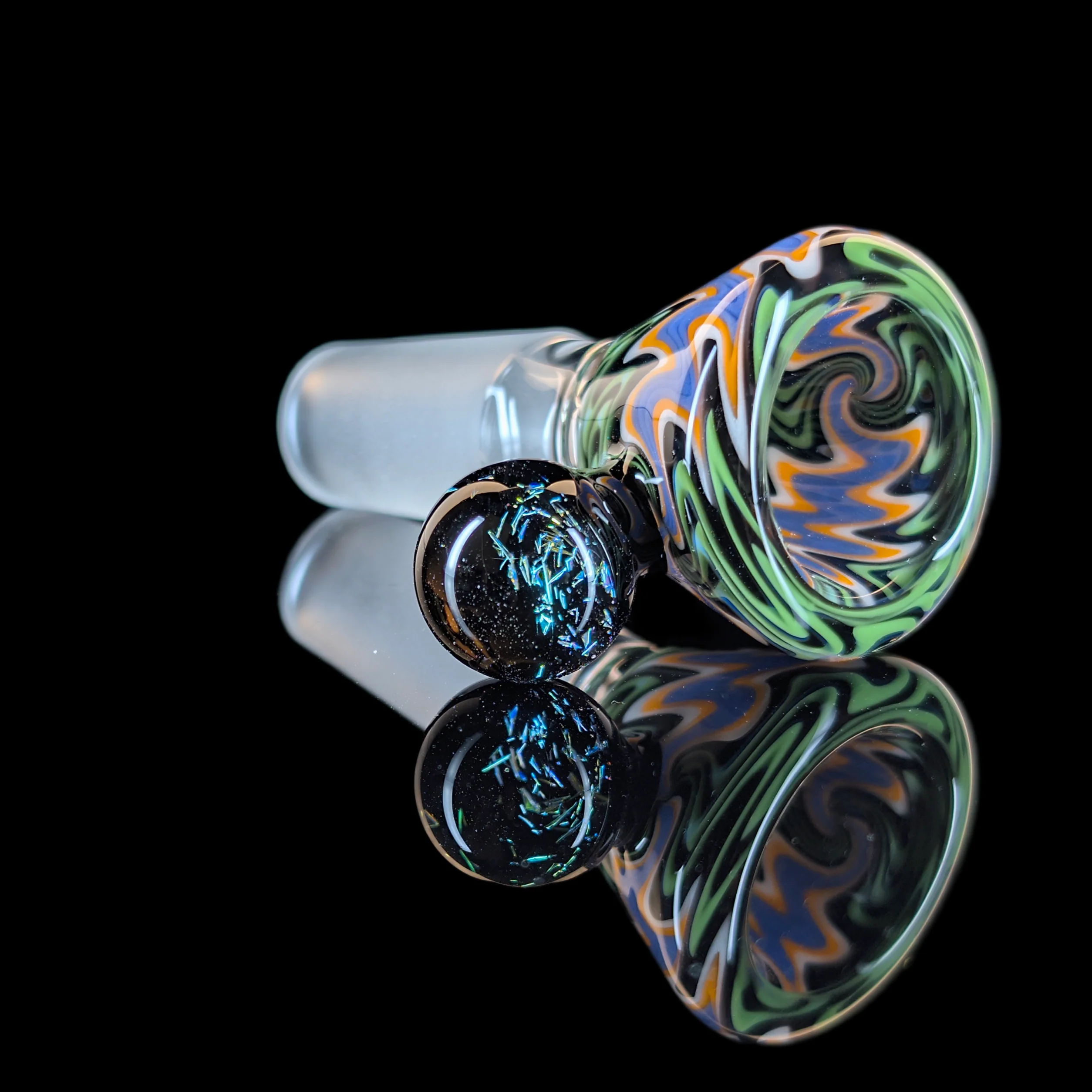 Wig Wag Restriction Slide w/ Dichro Marble 14mm by Empirical Glass Green/Black/Purple/Orange - Image 6