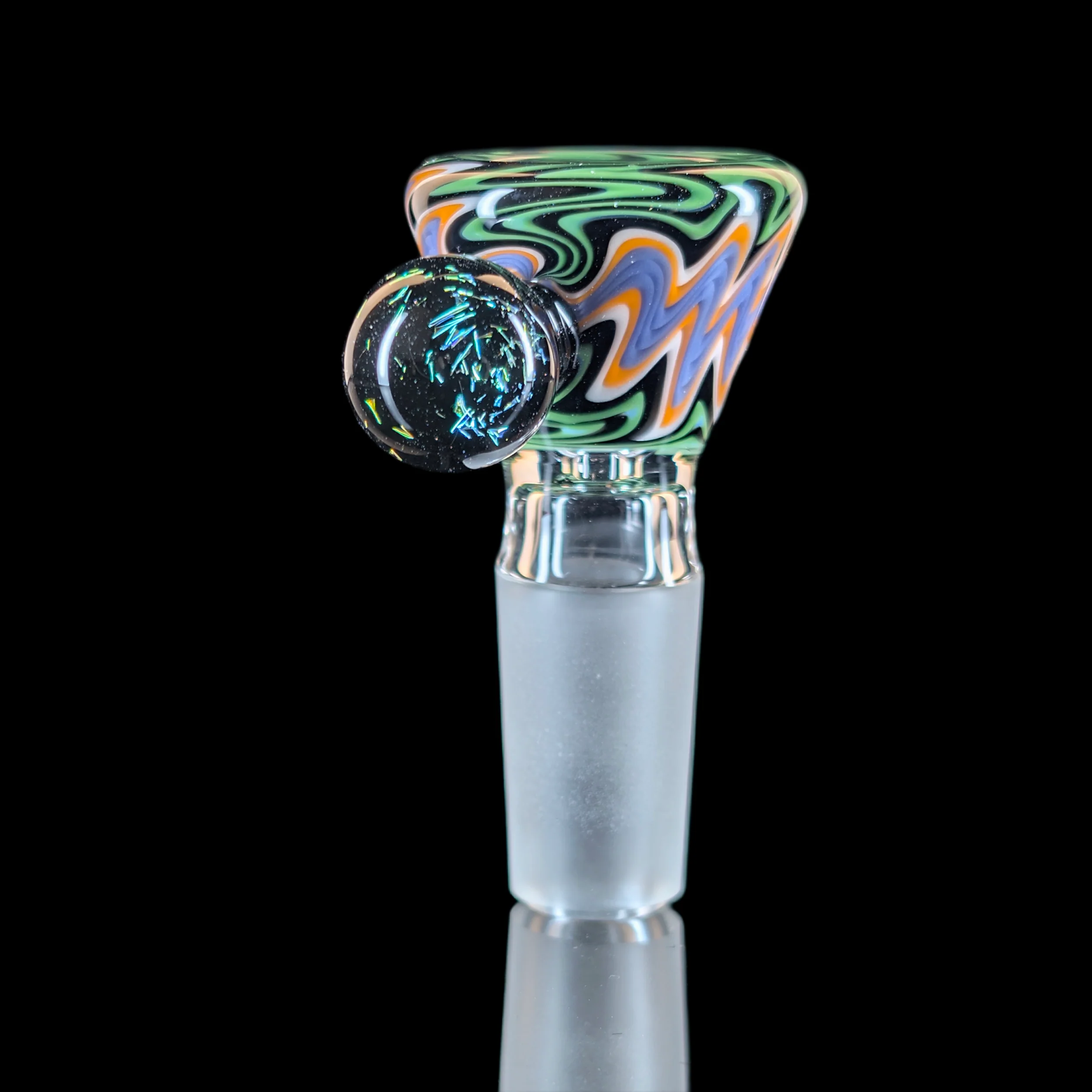 Wig Wag Restriction Slide w/ Dichro Marble 14mm by Empirical Glass Green/Black/Purple/Orange - Image 7